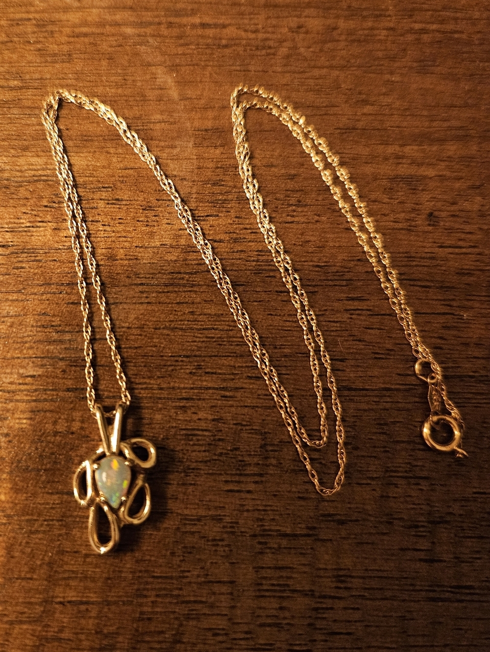 14k Gold With Opal Teardrop Pendant Necklace - Women Jewelry